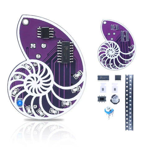 Fun SMD Soldering Practice Kit for Teens and Adults With LED Seashell Conch Flow Lamp Pendant, DIY components on display.