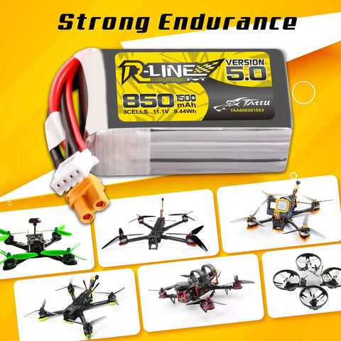 R-Line Version 5.0 3S LiPo Battery 11.1V 150C 850mAh Pack With XT30U-F Plug for RC cars, drones, multirotors, endurance highlighted