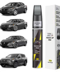 Gun Metallic KAD Touch Up Paint Kit For Nissan Rides with 2 In 1 Scratch Remover Pen and Brush shown with Nissan cars.