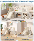 Toddler Slide Set With Basketball Hoop, Drawing Board And Golf Game, 13 In 1 Indoor Outdoor Playset For Kids 1 Plus Cream And Gray Backyard Climber Playground