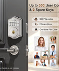 Image of a keyless entry door lock with code and voice guidance electronic keypad deadbolt auto lock in satin nickel finish.