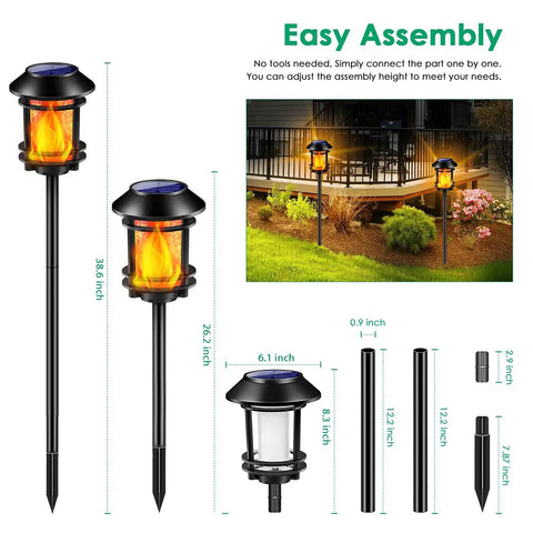 Outdoor Solar Torch Lights With Flickering Flame, Waterproof Garden Landscape Pathway Lights dimensions and assembly guide