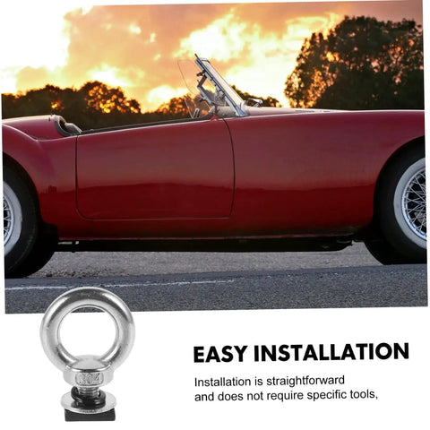 Heavy Duty Roof Rack Tie Down Kit With Stainless Steel Eye Bolt Anchors Slot Track Mounts Ring Bolts And Press Fasteners For Rock Solid Gear Security On SUVs And Trucks, silver eye bolt on install graphic