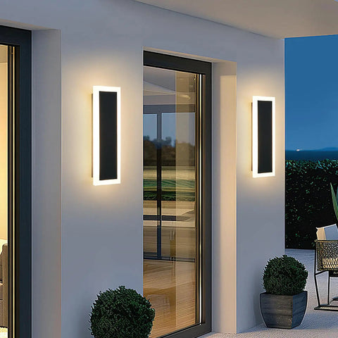 2 Pack Outdoor Wall Light LED 8W long 11.8 inch black metal modern exterior lighting fixture with frosted acrylic waterproof porch sconce brightens patio garage front door entryway hallway