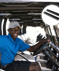 2 Pack Golf Cart Windshield Strips With Clips Plastic Edge Guard shown with golfer smiling in cart