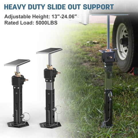 Two Pack RV Slide Out Stabilizer Jacks For Travel Trailers And Campers Adjustable 13 To 24 Inches Heavy Duty Supports That Hold Up To 5000 Lbs