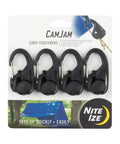 Cam Jam Rope Tightener Set For Tents, Easy Rope Length Adjustment And Tension, Quick Cord Fastener With Flexible Metal Fittings, Four Pack Tent Accessory