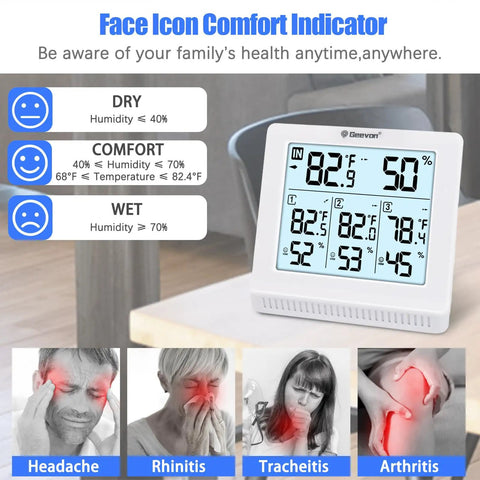 Indoor Outdoor Wireless Thermometer With 3 Remote Sensors Digital Hygrometer Temperature And Humidity Monitor