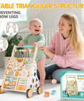 Hella Sturdy Wooden Baby Walker With Ten Interactive Montessori Activities Bead Maze Xylophone And Mirror Completely Legit Push Cart for Toddler balance training with stable structure.
