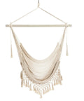 Cozy Cotton Rope Hammock Chair With 330Lb Weight Capacity, Large Indoor Outdoor Hanging Swing For Chill Vibes, Soft Beige Rope Chair With Sturdy Metal Rod For Garden Patio And Living Room.