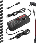 Universal Power Supply Adapter 120W With Adjustable DC Output 3.5V-24V, USB-C PD 100W Fast Charge with 14 tips and alligator clips