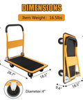 Foldable Platform Cart With Flatbed, 330 Lb Capacity, 4 Wheels, Portable Yellow Utility Cart dimensions and weight shown