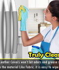 Leather Refrigerator Door Handle Covers 6 Pack Keeps Fridge Microwave Oven Stove And Dishwasher Handles Clean From Oil Stains No Sweat Quick Wipe Kitchen Decor Grey shown on appliance handle with person cleaning