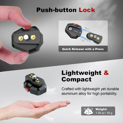 Compact Aluminum Quick Release Plate System With One Quarter Inch Screw for Camera Tripods and Gimbals in use