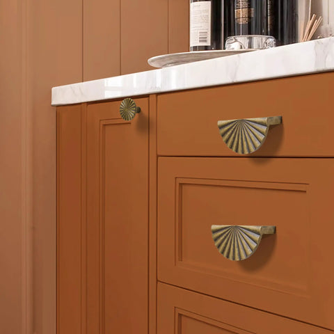 Five Pack Three Inch Antique Brass Cabinet Pulls And Cup Drawer Handles For Kitchen Cupboard Bathroom Dresser And Wardrobe Furniture Hardware That Add A Damn Fine Finish To Any Room on a stylish orange cabinet.