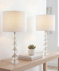 Clear Crystal Faceted Orb Table Lamps Set of 2, Dope Modern Glam Chrome Bedside Lamps With White Linen Drum Shades, UL Listed