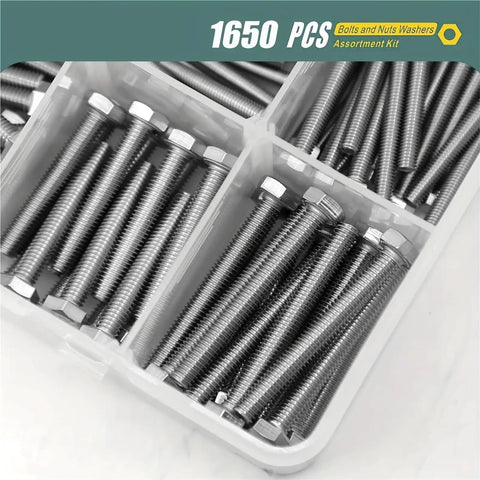 All Purpose Hex Bolt Kit M6 M8 M10 In 304 Stainless Steel, 1650 Piece Fastener Set For DIY Projects, Auto, Garage And Home Repairs, Heavy Duty Hardware Essentials. Assortment box with stainless hex bolts