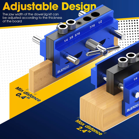 Self Centering Doweling Jig Kit for Pro Grade Results, Perfectly Straight Holes, Biscuit Joiner Set With 6 Drill Guide Bushings