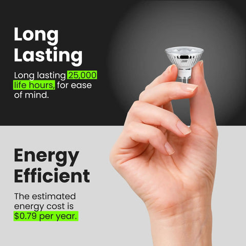 Hand holding Enhance LED MR16 Reflector Bulb 50W Equivalent with GU5.3 Base 3000K Bright White Dimmable Indoor Outdoor