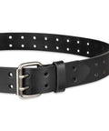 Leather Double Prong Belt For Men In Black Built Tough With Roller Buckle Fully Adjustable Strap