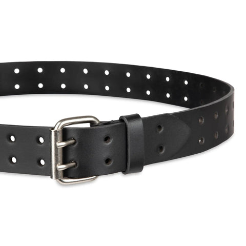 Leather Double Prong Belt For Men In Black Built Tough With Roller Buckle Fully Adjustable Strap