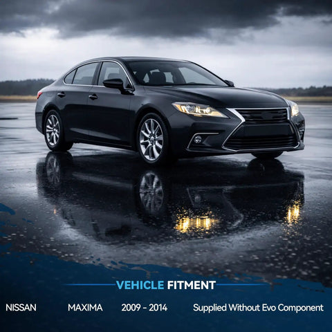 Black Nissan Maxima on wet pavement, suitable for Plug And Play Rack And Pinion Assembly For Nissan Maxima 2009 2014 Replacement Kit