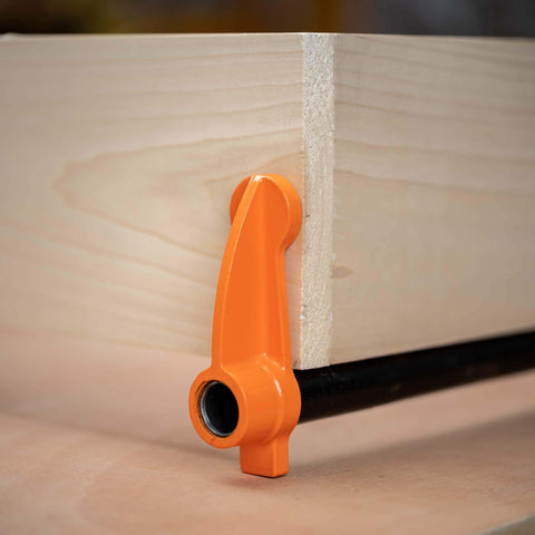 Pro Grade Deep Reach Clamp And Spreader Fixture For Three Quarters Inch Pipe With Two And A Half Inch Reach in use on wood joint