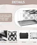 Totally Slick Foldable Storage Bin With Clear Vinyl Window And Reinforced Steel Frame dual zippered openings showing checkered pattern and interior.