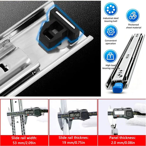 Heavy Duty Full Extension Drawer Slides With Locking Mechanism, Detachable For Easy Removal, 850mm length, steel construction