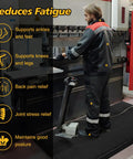 Worker standing on Heavy Duty Anti Fatigue Floor Mat 3 Feet By 6 Feet 15 To 16 Inch Thick Diamond Plate Memory Foam Ergonomic Standing Mat in workshop reducing fatigue