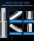 Close-up of Pro Grade Oil Pan Drain Plug Thread Repair Kit showcasing durable carbon steel taps with sharp threads and non-slip shanks.