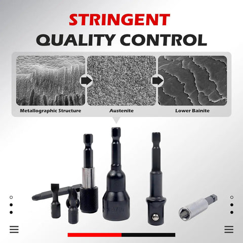 Stringent quality control of Magnetic Nut Driver Set for Impact Drills, 35 Piece showing metallographic structure and bits