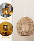 Vintage Rattan Pendant Light Shade Set For Home Cafe And Teahouse Decor Handwoven Wicker Basket Lampshades display