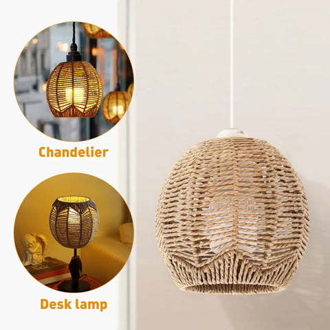 Vintage Rattan Pendant Light Shade Set For Home Cafe And Teahouse Decor Handwoven Wicker Basket Lampshades display