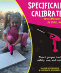 Girls Power Drill Set With Realistic Drilling Action 60 Piece Tool Kit Rechargeable Cordless Pink Drill With LED Light
