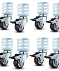 Top Shelf 8 Pack 2 Inch Black Swivel Caster Wheels With Side Mount Locking Brakes Heavy Duty Mobility for shelving units, close-up view.