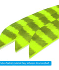 Close-up of Shield Cut Arrow Vanes 20 Pack 3 Inch Turkey Feather Fletch Right Wing Fletching Fluorescent Yellow
