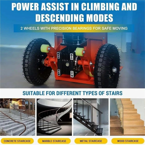 Heavy Duty Electric Stair Climbing Dolly With Powerful 1200W Motor and Smooth Folding Design For Moving Heavy Loads Like A Pro During Tight Moves Or Industrial Grinds Easily with precision wheels.