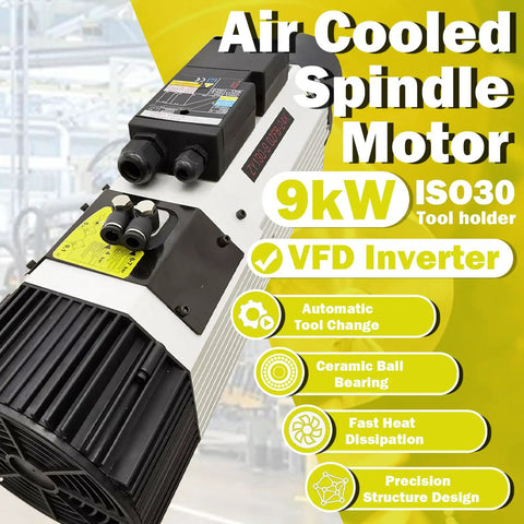 ATC Air Cooled Spindle Motor 9KW Workhorse With ISO30 Tool Holder, Automatic Tool Change, CNC Milling Spindle, VFD Inverter