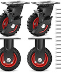 5 Inch Heavy Duty Rubber Casters Set Of 4 With 2 Brakes And 2 Rigid Wheels Industrial Grade Solid Rubber Tread For Cart Wagon Or Chicken Coop Outdoor Use Up To 1080 Lbs Load Capacity Sturdy Steel Core And Knobby Tread