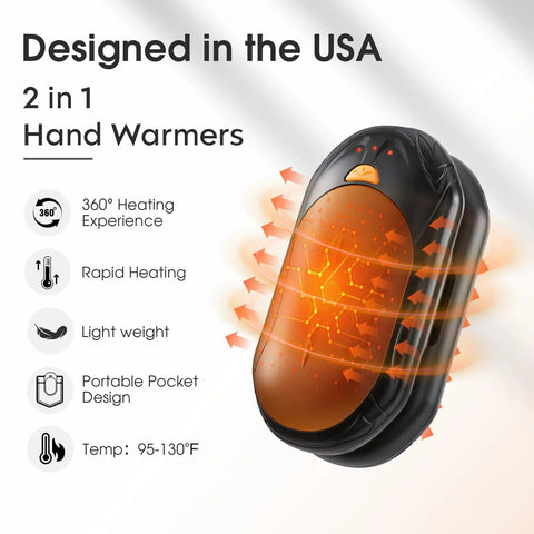 Rechargeable Hand Warmers 2 Pack With 20 Hours Of Safe Heat, 2 In 1 Portable Pocket Heaters With Smart Chip Tech, Outdoor Gear