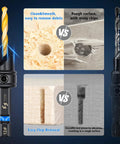 Comparison of clean wood hole with Countersink Drill Bit Set for Wood and rough hole, side by side with drill bits shown.