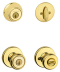 Tylo Entry Knob And Single Cylinder Deadbolt Combo Pack With SmartKey In Polished Brass For A Slick Home Security Upgrade