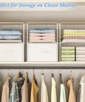 Two Pack Stackable Closet Storage Drawers With Wooden Top And Adjustable Dividers White Fabric Drawer Organizers Modular Storage Bins For Space Saving Bedroom Wardrobe And Apartment Organization installed in closet