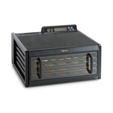 No Sweat Premium Electric Food Dehydrator With Clear Viewing Door And Five Stackable Trays features digital timer and adjustable thermostat.