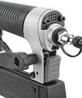 Close-up of a finish nailer from Dead Simple Six Gallon Pancake Air Compressor Bundled With Three Pro Nail Guns.
