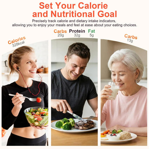 Three people enjoying balanced meals with calorie and nutrient tracking, inspired by Kitchen Food Scale With Nutritional Calculator.