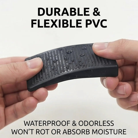 Trimmable Rubber Shims For Wobbly Furniture, showing a flexible black PVC shim with ribbed grip for leveling.