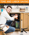 Man using Heavy Duty 15.75-Inch Furniture Jacks 2-Pack, Portable Steel Tool For Moving Couches And Appliances under a cabinet.