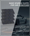 Nano Sparkle Cloth Car Scratch Remover Kit featuring dark nano cloths and a sleek car, highlighting light scratch removal and glossy finish restoration.